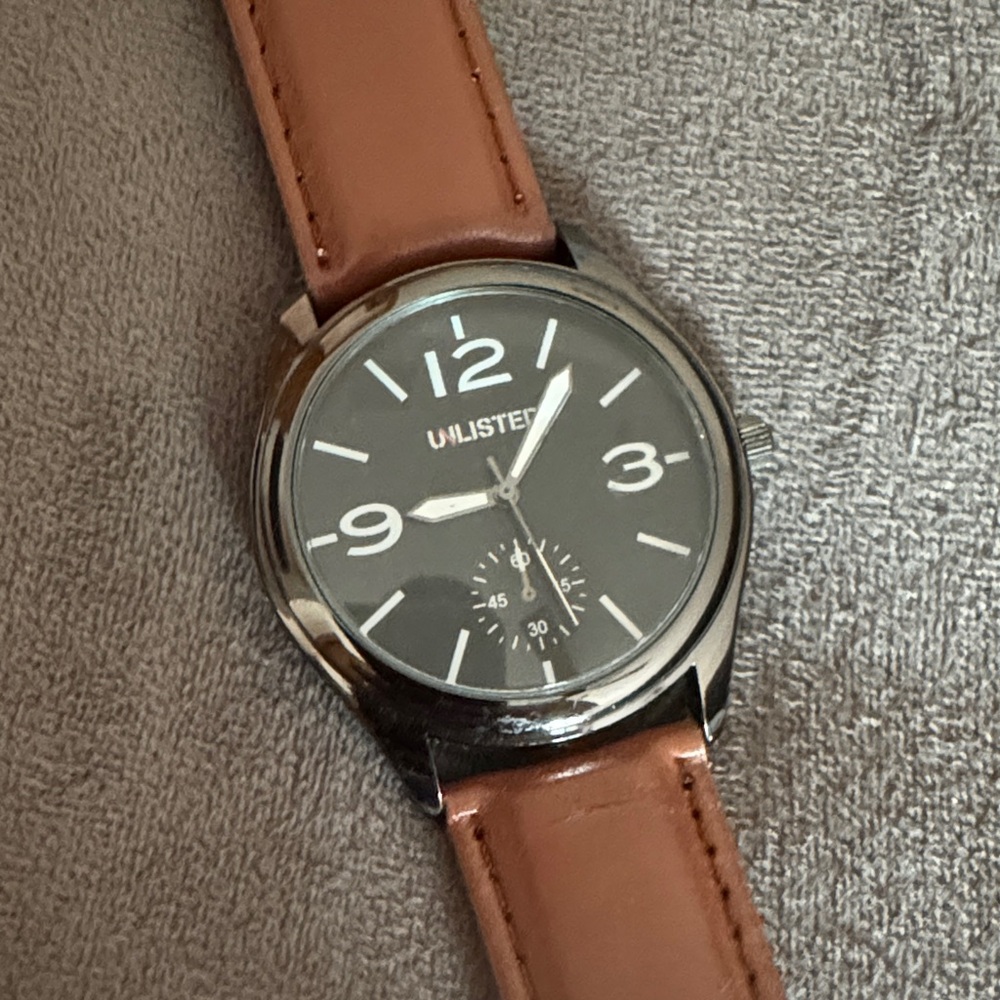 Unlisted by Kenneth Cole Tan Leather Strap Watch with Black Dial